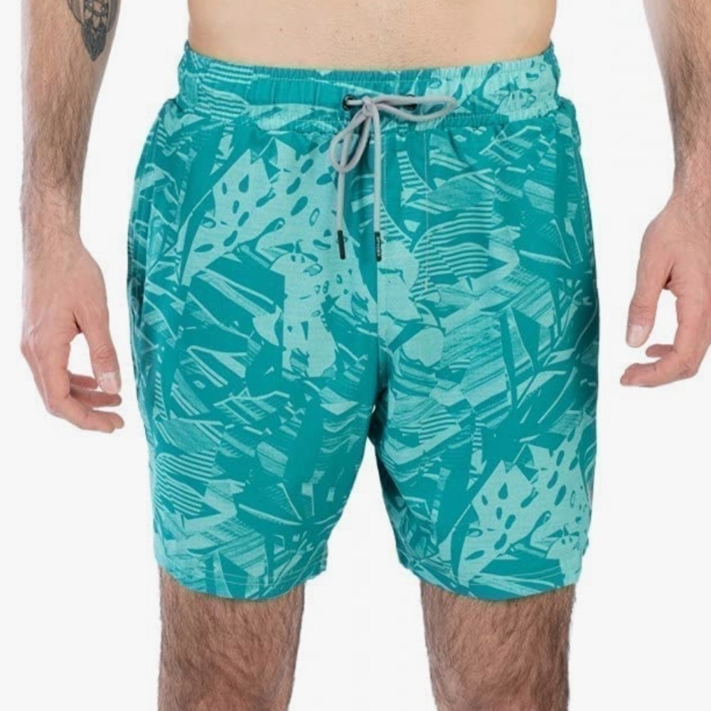 SPYDER Standard 7” Palm Print Volley Swim Trunks Lined Green XL